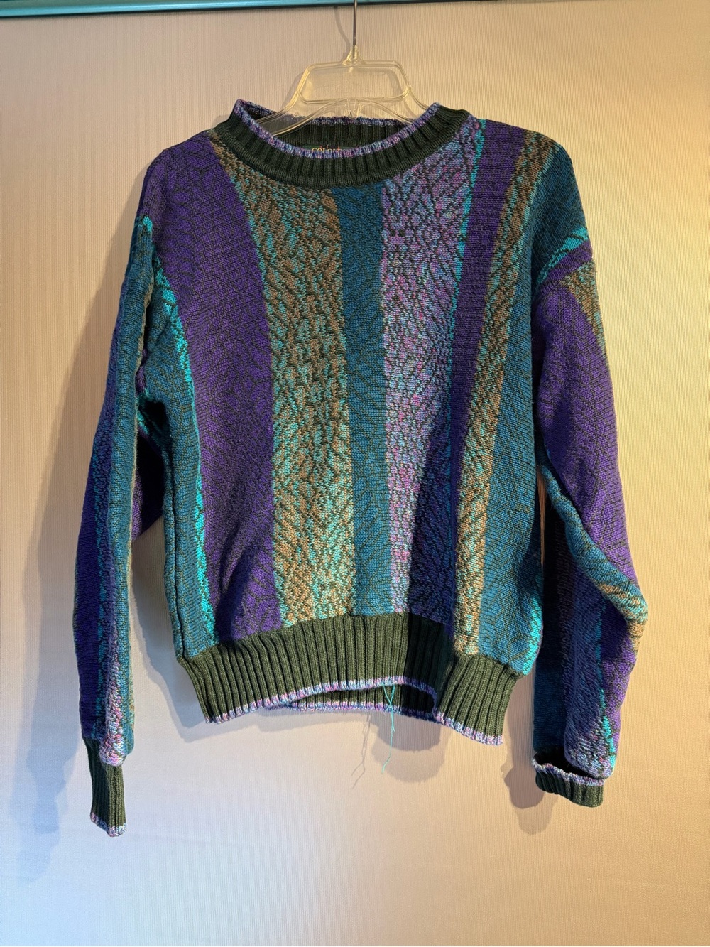 Alexander Julian Men’s Striped Crewneck Sweater in Teal, Purple & Olive